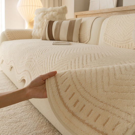 Textured Sofa Seat Cover with Wave Edge Non-Slip Washable Couch Protector