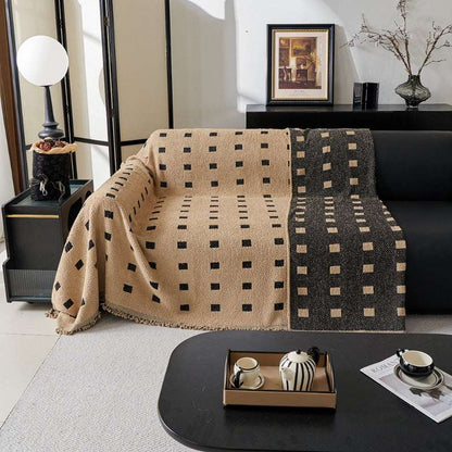 Sofa Throw Blanket with Woven Geometric Pattern Cozy Couch Cushion Cover