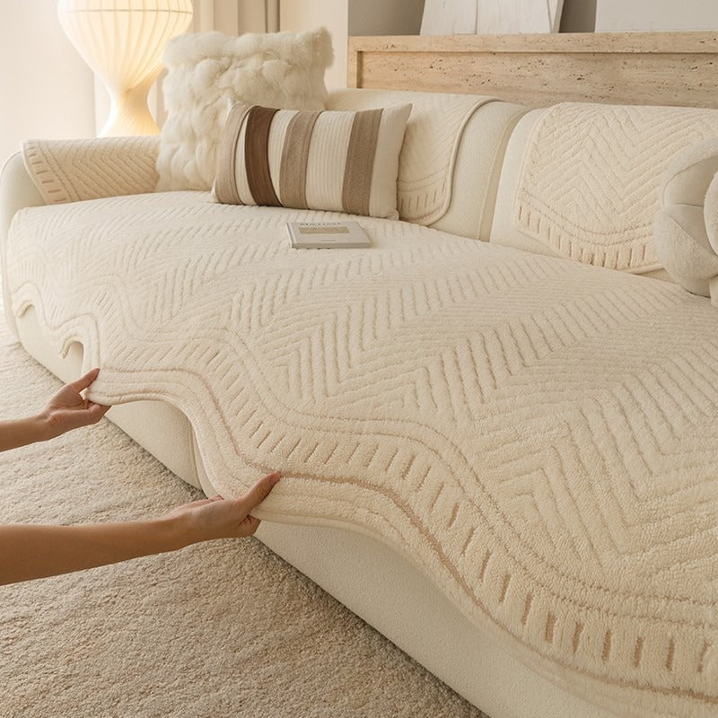 Textured Sofa Seat Cover with Wave Edge Non-Slip Washable Couch Protector