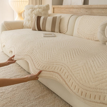Textured Sofa Seat Cover with Wave Edge Non-Slip Washable Couch Protector