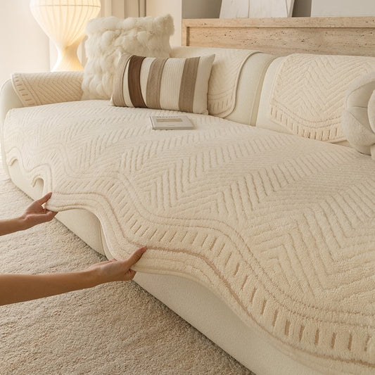 Textured Sofa Seat Cover with Wave Edge Non-Slip Washable Couch Protector