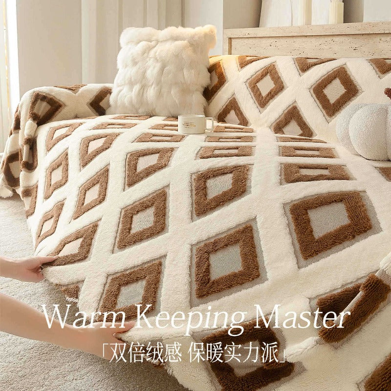 Bohemian Tufted Sofa Cover Soft Sherpa Fleece Throw Blanket