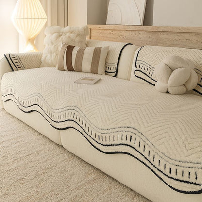 Textured Sofa Seat Cover with Wave Edge Non-Slip Washable Couch Protector