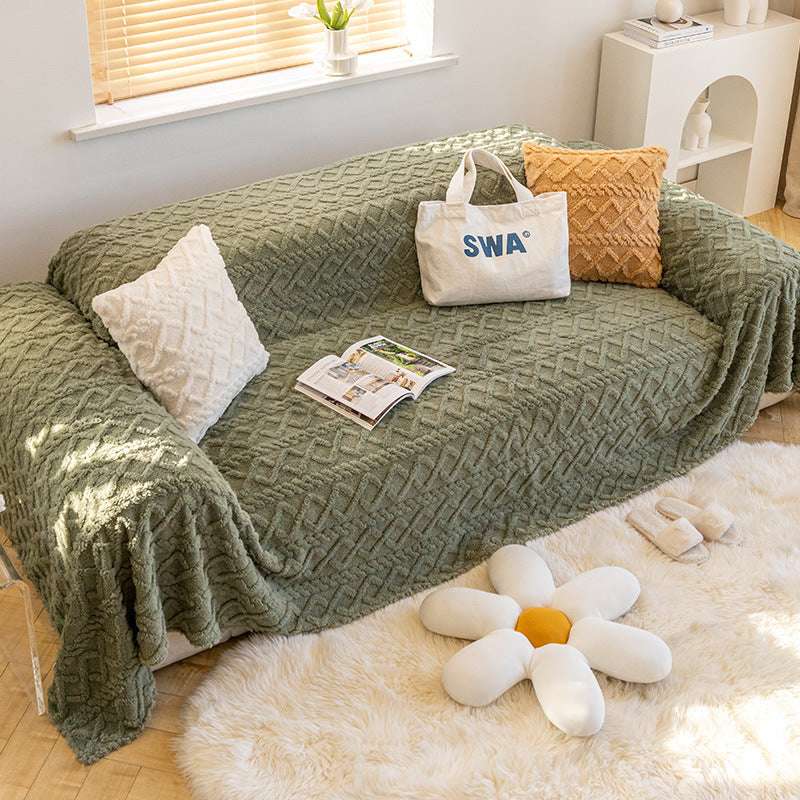 Soft Coral Plush Sofa Blanket Cozy Warm Throw Blanket Universal Slipcover