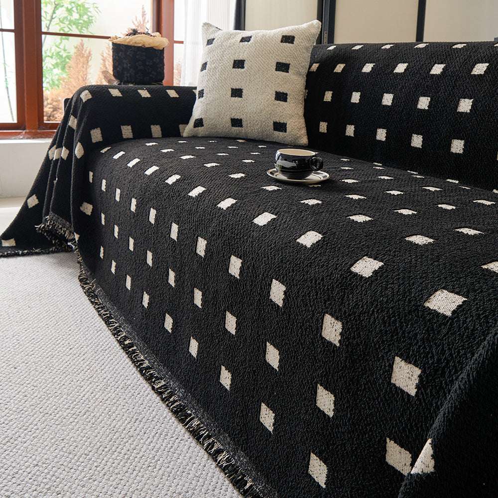 Sofa Throw Blanket with Woven Geometric Pattern Cozy Couch Cushion Cover