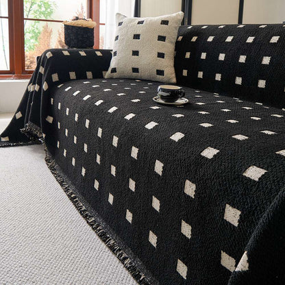 Sofa Throw Blanket with Woven Geometric Pattern Cozy Couch Cushion Cover
