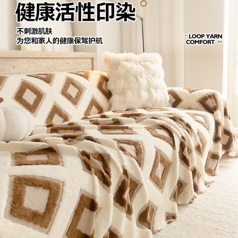 Bohemian Tufted Sofa Cover Soft Sherpa Fleece Throw Blanket