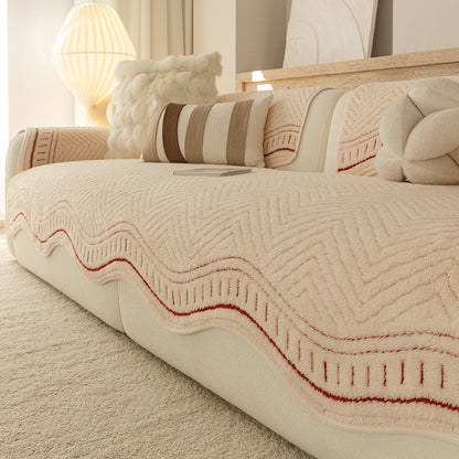 Textured Sofa Seat Cover with Wave Edge Non-Slip Washable Couch Protector