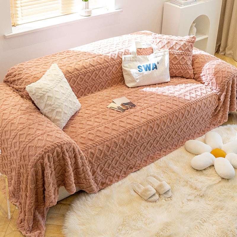 Soft Coral Plush Sofa Blanket Cozy Warm Throw Blanket Universal Slipcover