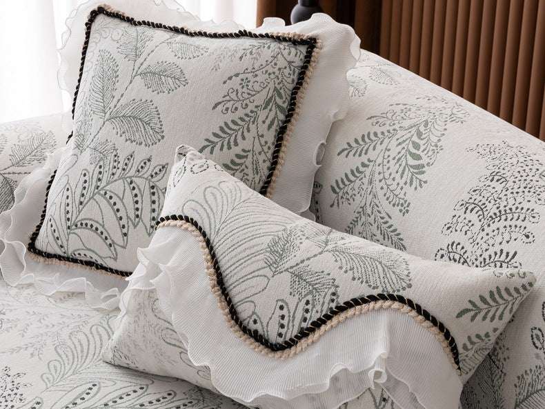 Durable Chenille Couch Cover with Scalloped Edge Non-Slip Modular Slipcover