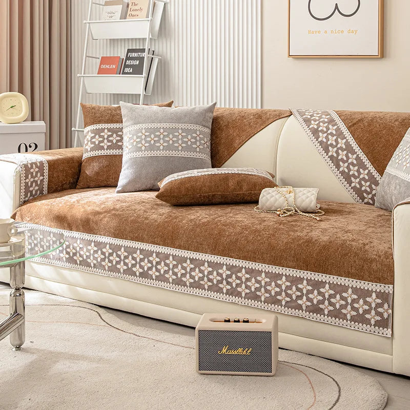 Anti-scratch I-shaped Sofa Cover Chenille Slipcover Durable Chair Protector 