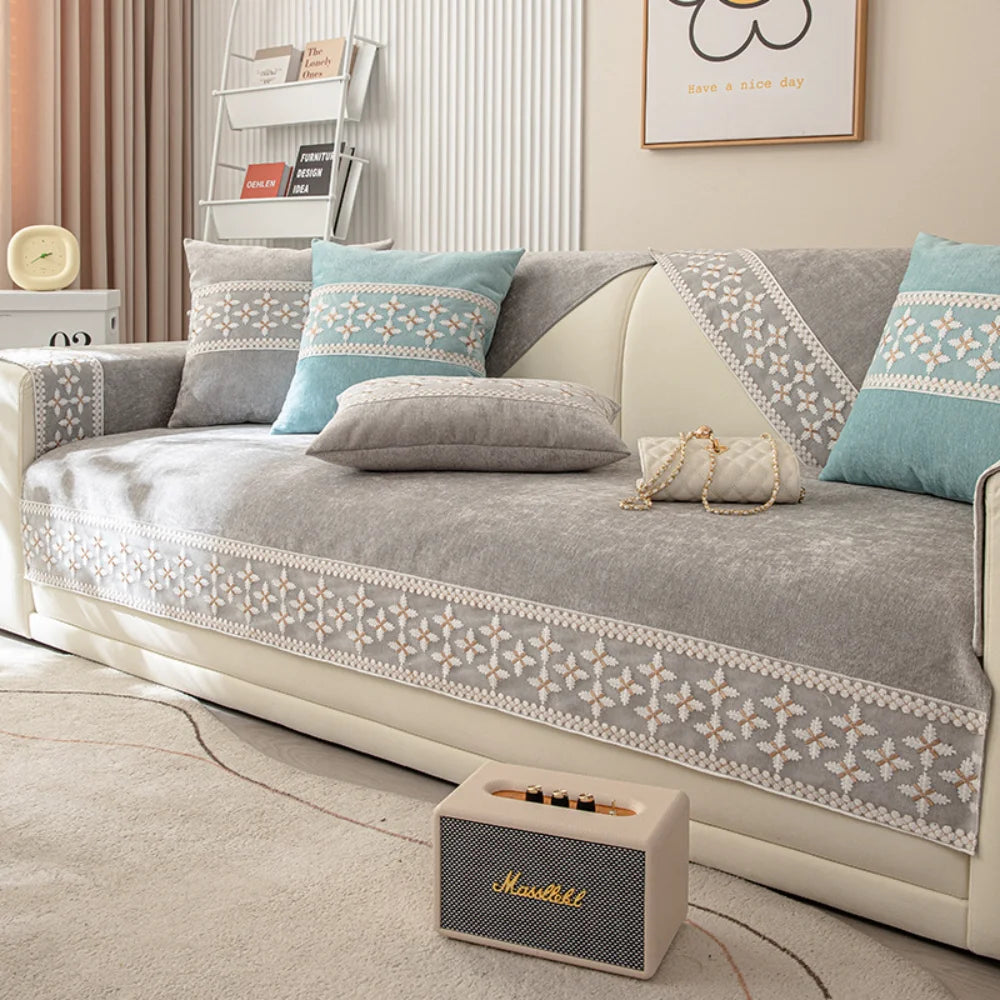 Anti-scratch I-shaped Sofa Cover Chenille Slipcover Durable Chair Protector 