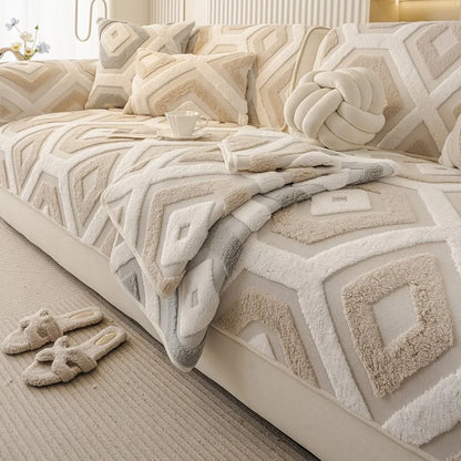 Jacquard Plush Warm Sofa Couch Cover Soft Fuzzy Couch Covers