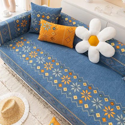 Scratch-proof Chenille Sofa Cover Bohemian Style Couch Cover Anti-slip Sofa Slipcover 