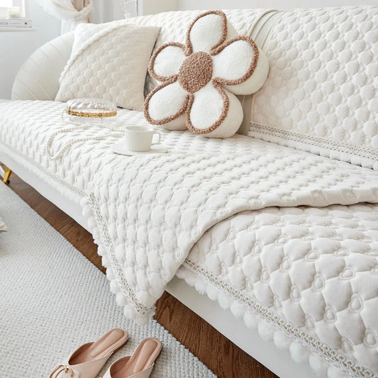 Soft Warm Sofa Cover Coral Fleece Chair Mat Universal Plush Couch Cover