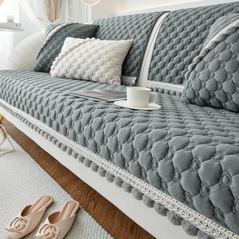 Soft Warm Sofa Cover Coral Fleece Chair Mat Universal Plush Couch Cover