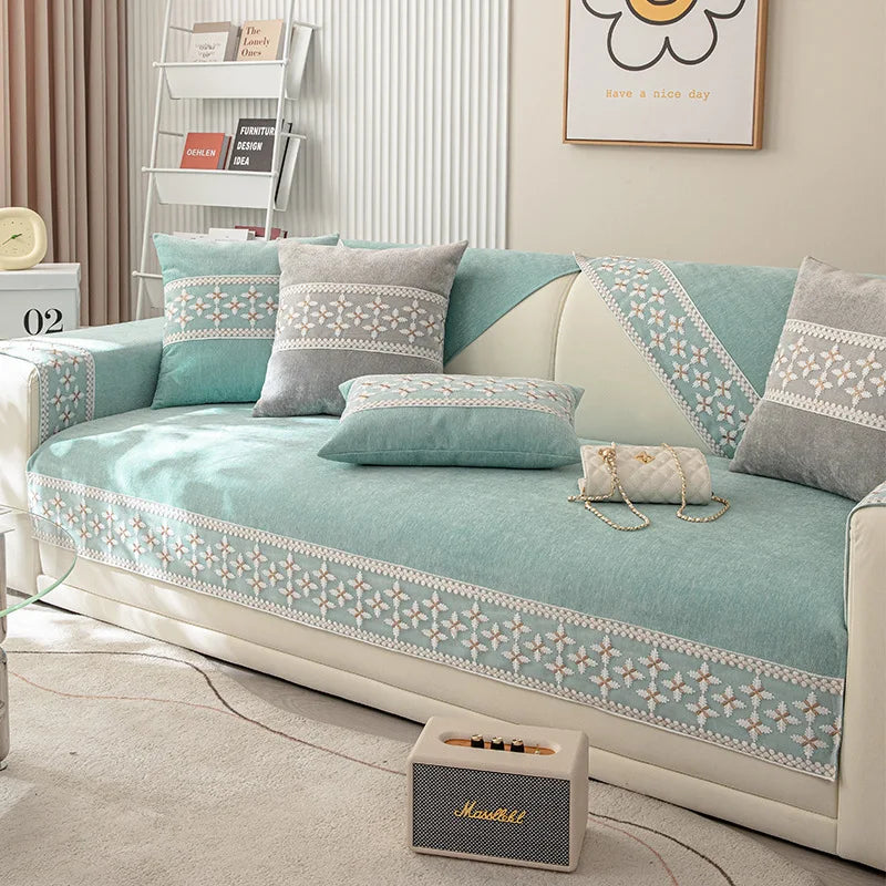 Anti-scratch I-shaped Sofa Cover Chenille Slipcover Durable Chair Protector 