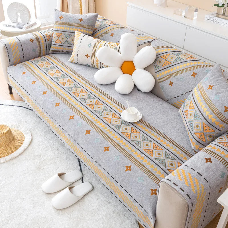Boho Chenille I-shaped Sofa Cover Universal Non-slip Cushion Couch Cover 
