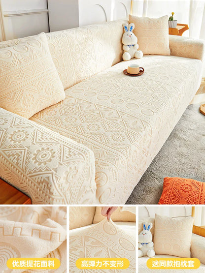 Thick Elastic Sofa Cover Slipcover Stretchy Polar Fleece Seater Corner Couch Cover 