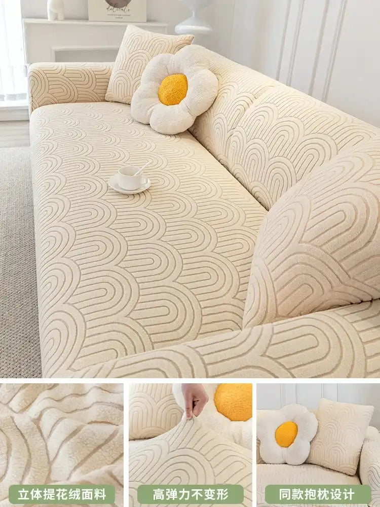 Cozy Thick Elastic Sofa Slipcover for Living Room Stretchy Couch Cover