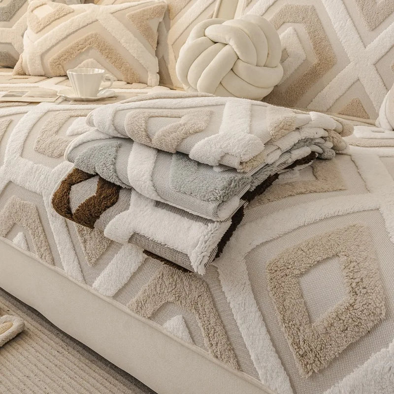Jacquard Plush Warm Sofa Couch Cover Soft Fuzzy Couch Covers
