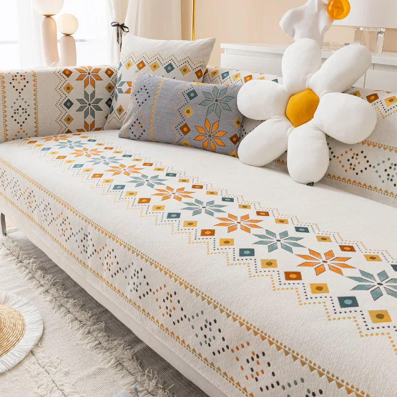 Scratch-proof Chenille Sofa Cover Bohemian Style Couch Cover Anti-slip Sofa Slipcover 