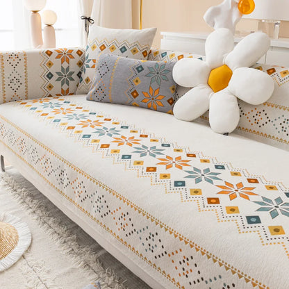 Scratch-proof Chenille Sofa Cover Bohemian Style Couch Cover Anti-slip Sofa Slipcover 