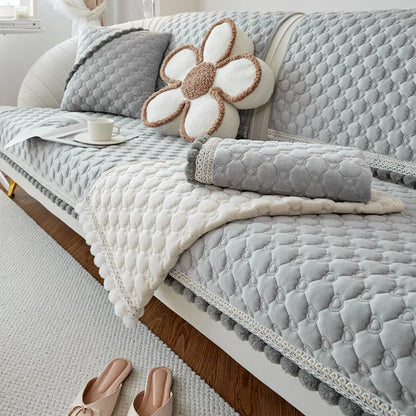 Soft Warm Sofa Cover Coral Fleece Chair Mat Universal Plush Couch Cover