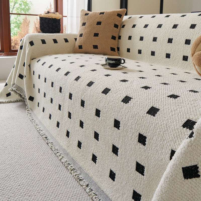 Sofa Throw Blanket with Woven Geometric Pattern Cozy Couch Cushion Cover